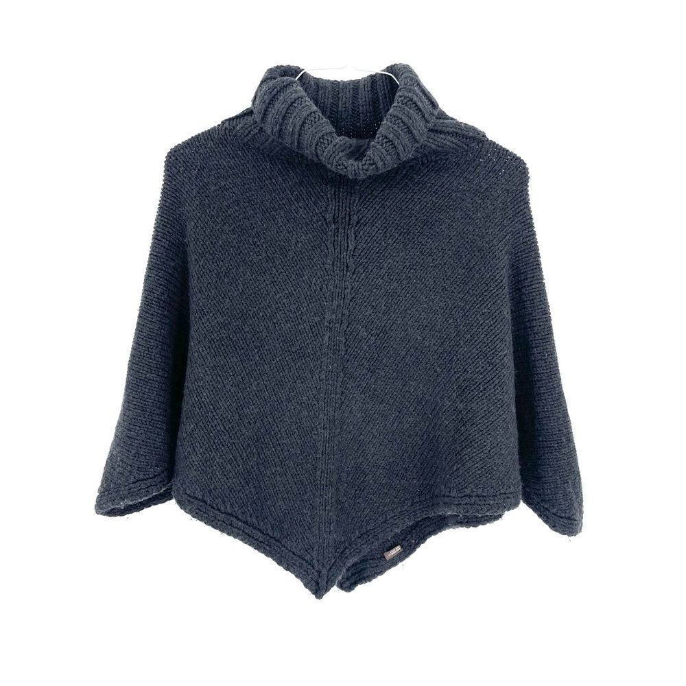 J. McLaughlin Wool Blend Black Turtleneck Knit Pullover Shrug Poncho Sweater